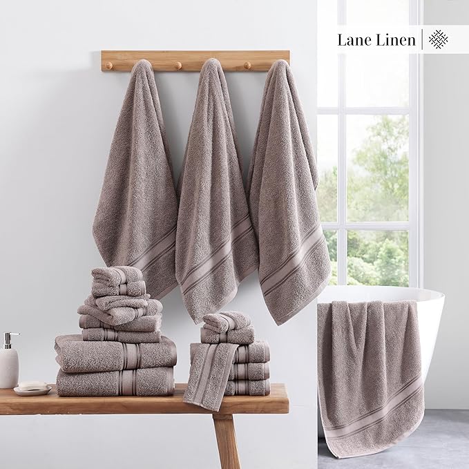 LANE LINEN 100% Ring-Spun Cotton Towels Set 18 – Zero Twist, 6 Bath Towels, 6 Hand Towel & 6 Washcloths, Stays Plush After Washes, Ideal for Spa, Hotel & Family Bathrooms, Highly Absorbent – Platinum