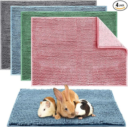 Amylove 4 Pcs Guinea Pig Cage Liner 16 x 24 Inch Washable Chenille Pee Pads Pet Dog Cat Bedding Training Mat Reusable for Small Animals Puppy Bunny Hamster Chinchilla