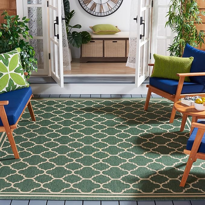 SAFAVIEH Courtyard Collection 9' x 12' Dark Green/Beige CY6918 Trellis Indoor/ Outdoor Waterproof Easy Cleaning Patio Backyard Mudroom Area Rug
