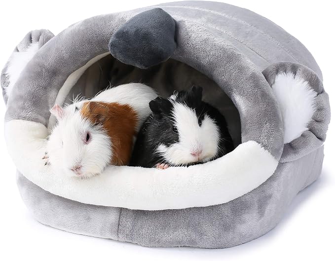 JanYoo Warm Bunny Bed for Rabbits Outdoor Cage Hideout Hut Tent Cave Tunnel Cute House Cotton Washable Winter Gray (XL,Koala)