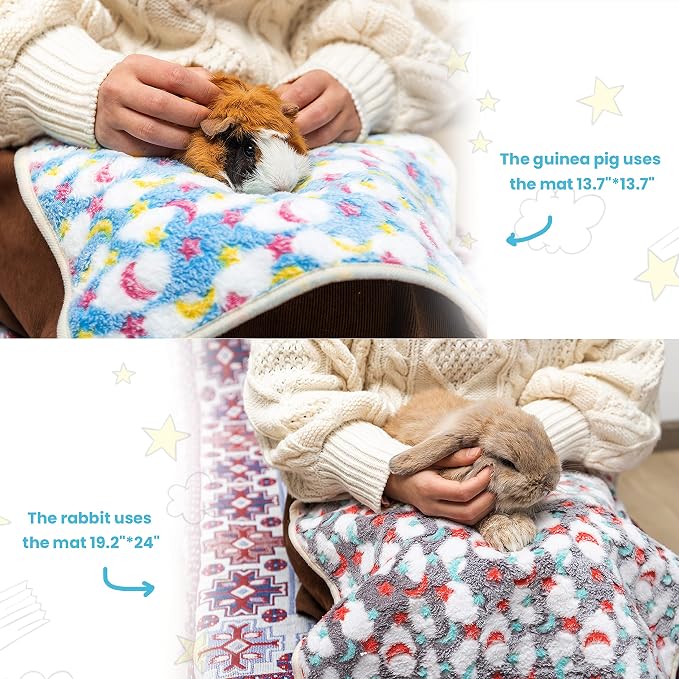 CUSOZWO Guinea Pig Bedding Mat, 3 Pack Waterproof Small Pet Cage Liners | Washable Soft Fleece Small Animal Blankets Accessories for Rat, Rabbit, Chinchilla, Ferret (19.2*24in)