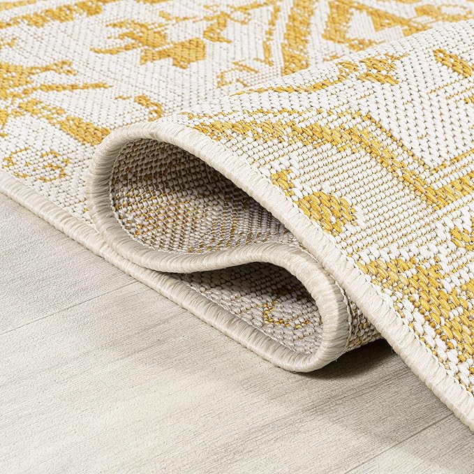 JONATHAN Y Boho Medallion Indoor Outdoor Area Rug 5X8 Cream/Yellow, Estrella Textured Weave for Backyard, Patio, Porch, Easy-Cleaning, High Traffic, Pet-Friendly, Non-Shedding (SMB105H-5)