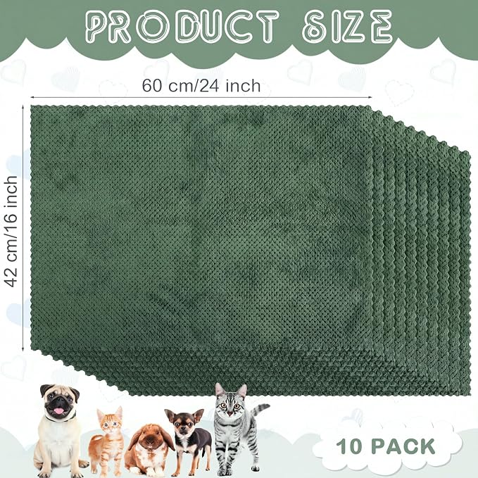 VitalCozy 10 Pcs Guinea Pig Cage Liners Washable Rat Bedding for Guinea Pigs Controlling Absorbent Waterproof Pee Pads Blanket for Rabbits Hamster Small Animal Chinchilla(Grid,18x24 Inch,Dark Green)