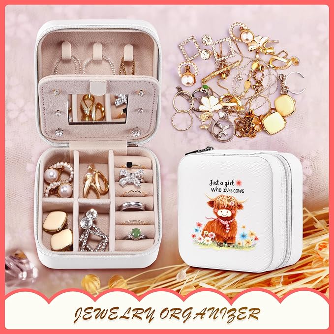Cow Jewelry Box, Gifts For Women Teens Girls, Western Cow Lovers Themed Stuff Items Accessories Things Merchandise Decor Merch, Travel Ring Earrings Necklace Organizer Holder！