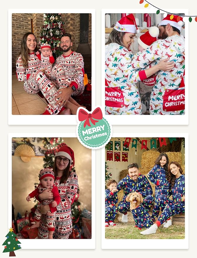 PATPAT Matching Family Christmas Onesie Pajamas – Holiday Hooded Jumpsuit Sleepwear PJs Couples Xmas Loungewear with Socks