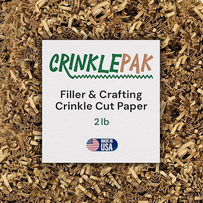 2LB USA Made Kraft Crinkle Paper Filler | Great Shredded Paper For Gift Baskets, Shipping Packages, Gift Box, Basket Filler, Birthdays, Weddings, Anniversaries | Kraft Crinkle Shred