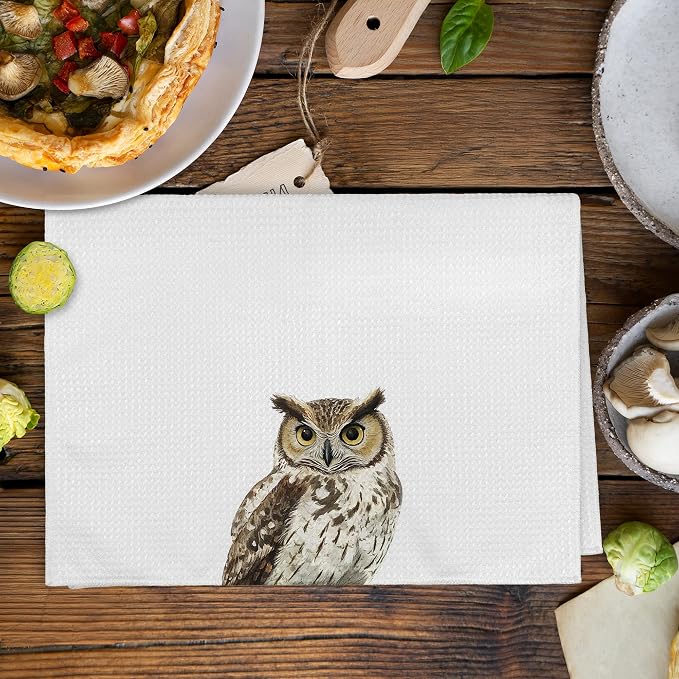 Funny Fall Owl Kitchen Towels and Dishcloths Sets of 2, Owl Home Decor Gifts for Women, Woodsy Rustic Cabin Lodge Forest Nursery Decor Dish Hand Tea Towels for Home Bathroom Kitchen,16x24Inch