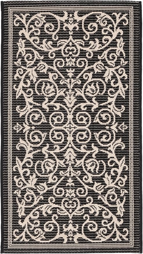 SAFAVIEH Washable Rug Outdoor Courtyard Collection - 2'3" x 5', Black & Sand, Non-Shedding & Easy Cleaning, Ideal for Patio, Front Door, Entryway, Mudroom, Doormat (CY2098-3908)