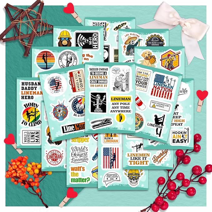 100Pcs Lineman Stickers for Hard Hats, Funny, for Water Bottle - Lineman Party Supplies & Party Decorations - Hard Hat Stickers - Gift for Women & Men