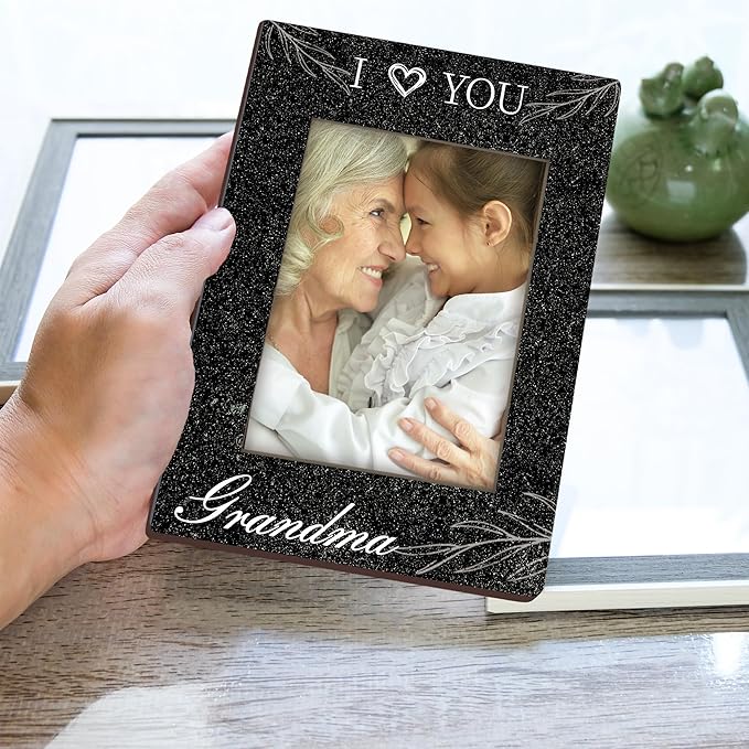 Grandma Gifts,“I Love You”Black Wood Picture Frame, 4x6 Inch, Vertical Photo Frame, Meaningful Gift for Grandma, Elegant Tabletop and Home Display