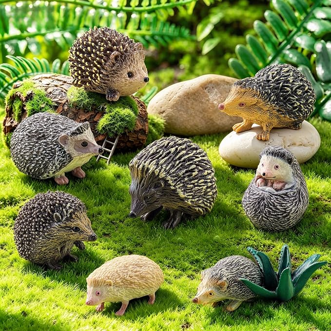 8PCS Mini Hedgehog Figure, Forest Animal Toys, Fairy Garden Decor | Plant Decorations for Pots, Garden decorations, Solid Animal Toys, Woodland Cake Decoration, Kid Birthday Holiday Party Gifts