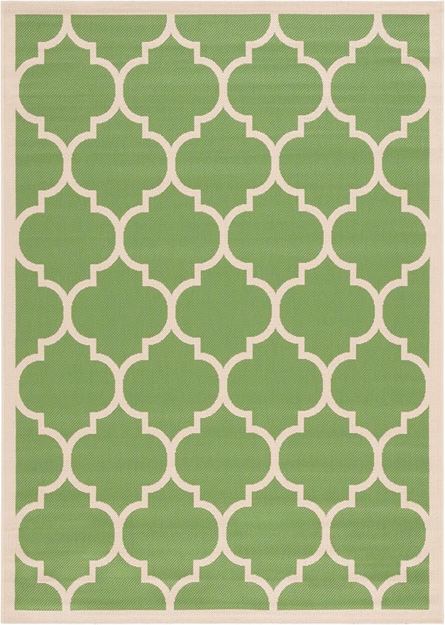SAFAVIEH Courtyard Collection 5'3" x 7'7" Green/Beige CY6914 Trellis Indoor/ Outdoor Waterproof Easy Cleaning Patio Backyard Mudroom Area Rug