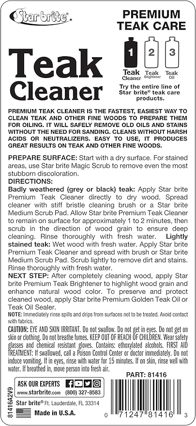 STAR BRITE Premium Teak Cleaner - Restore, Renew & Refresh Old Weathered Gray Teak Furniture & Other Fine Woods - Step 1-16 OZ (081416)