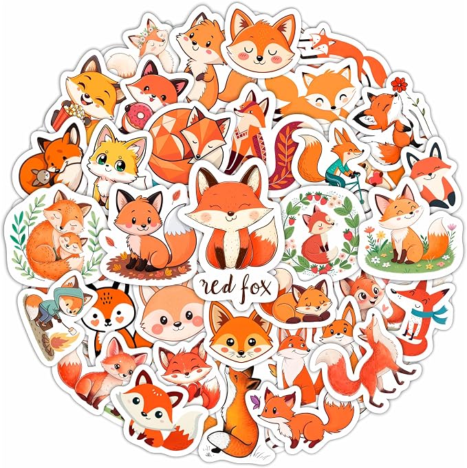 100Pcs Cute Fox Stickers for Water Bottle, Small - Fox Party Supplies & Decorations - Gift for Women & Men