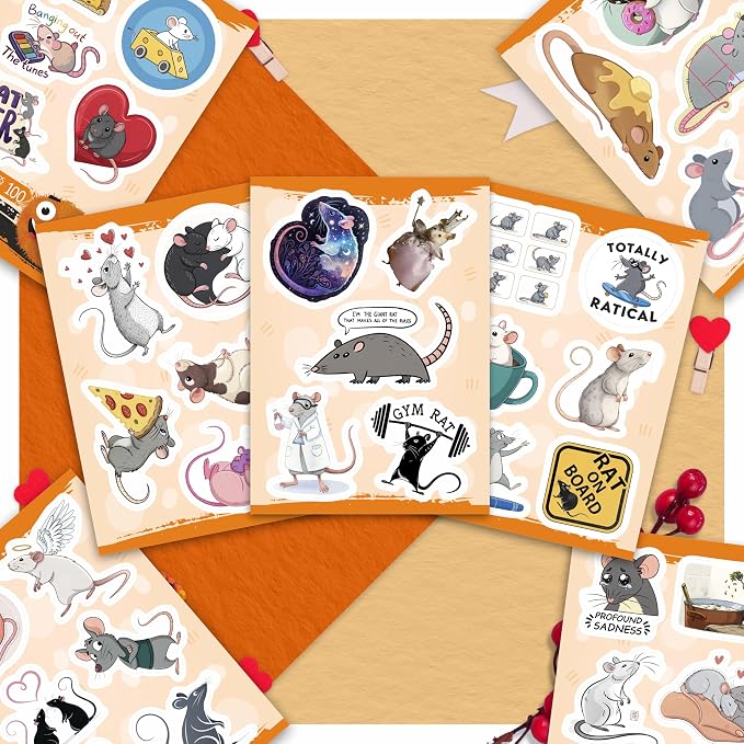 100Pcs Сute Rat Stickers for Water Bottle, Laptop - Funny Rat Gifts, Party Supplies & Party Decorations - Mouse Stickers and Decals - Gift for Women & Men