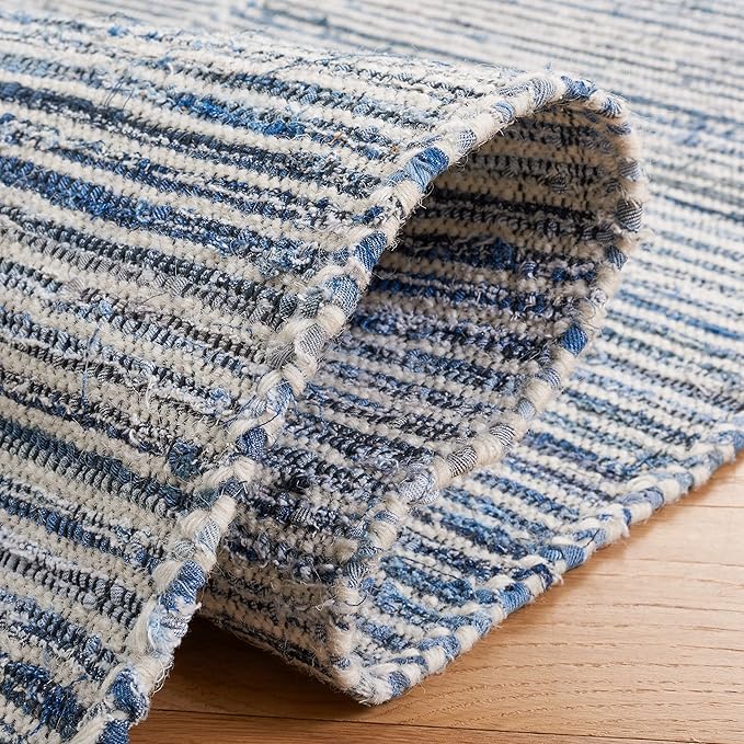 SAFAVIEH Area Rug 8x10 - Kilim Collection - Large - Blue & Ivory, Handmade Flat Weave Wool & Jute, Boho Fringe Design, Ideal for Living Room, Bedroom, Office, Dining Space (KLM310L)