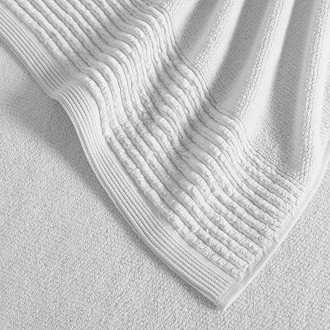Vera Wang - Bath Towels, Super Soft 100% Cotton Towel Set, Highly Absorbent with a Medium-Weight Plush Feel, Low Linting & Fade Resistant Bathroom Towels (Sculpted Pleat Grey, 6 Piece)