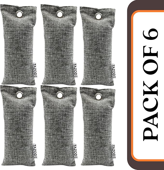 Bamboo Charcoal Air Purifying Bags (75g Each) – Natural Odor Remover for Shoes, Closet, Car, Home, Pet Area – Reusable Deodorizer Pouch, Eco-Friendly, Unscented (Pack - 6)