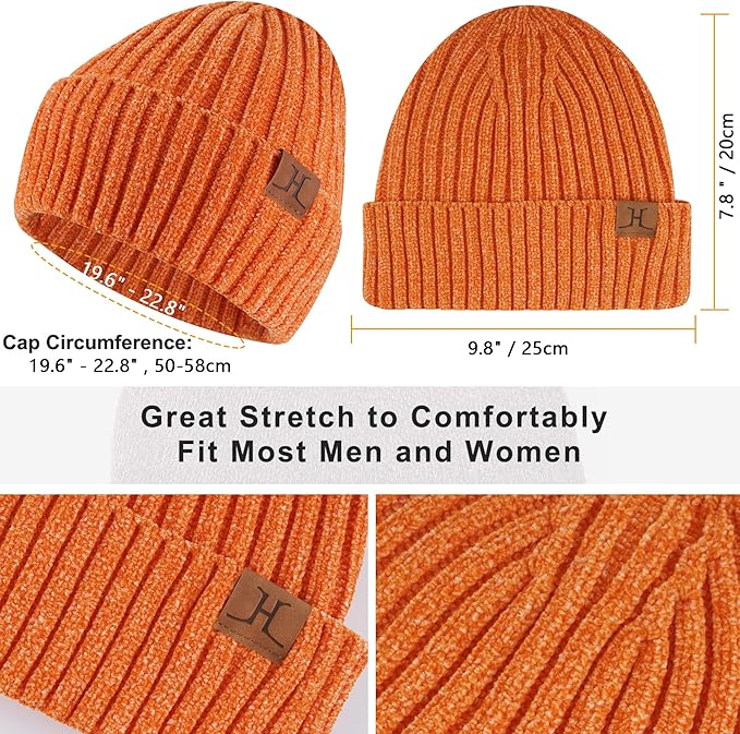 Womens Winter Knit Warm Hat Beanie Long Scarf Touch Screen Gloves Set Skull Caps Neck Scarves for Women