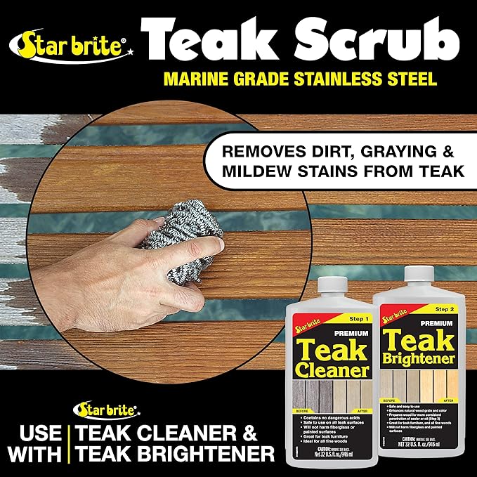 Star brite Marine-Grade Stainless Steel Scrub Scouring Pad Scrubber - Refinish Wood Furniture & Boat Teak (Pack of 12)