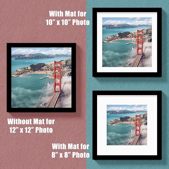 12x12 Wood Picture Frames for Wall Hanging or Tabletop,Diamond Painting Frame Baby Scan Picture Frames with 2 Mats Display 8x8 or 10x10 for Family Walls Decoration,Anniversary,Wedding,Christmas(Black)