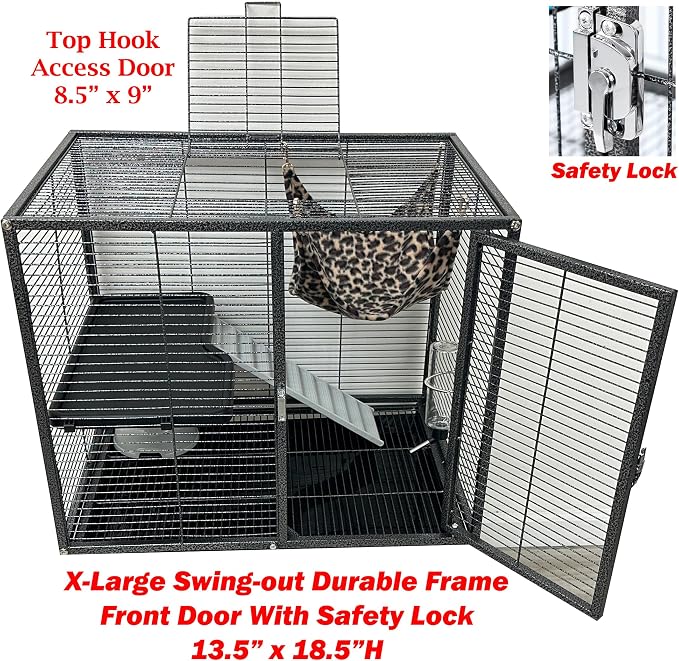 Extra Large 30.5"x18.25"x34"H Two Tiers Large Double Large Front Doors Tight 1/2-inch Wire Spacing for Feisty Ferret Hammock Chinchilla Cat Sugar Glider Home On Wheels
