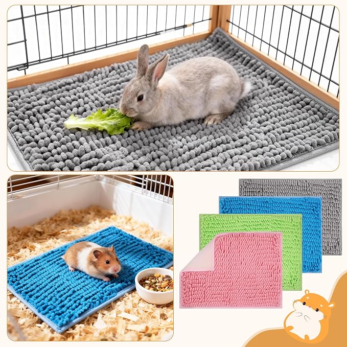 8 Pcs Guinea Pig Cage Liner, 16x12 Inch Washable Fleece Bedding Mats & Reusable Pee Pads for Rabbits and Small Animals (4 Colors)