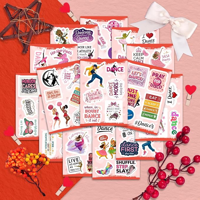 100Pcs Dance Stickers for Water Botlle, for Scrapbooking - Dancer Stickers - Gifts for Dancer - Dance Party Supplies - Gift for Women & Men