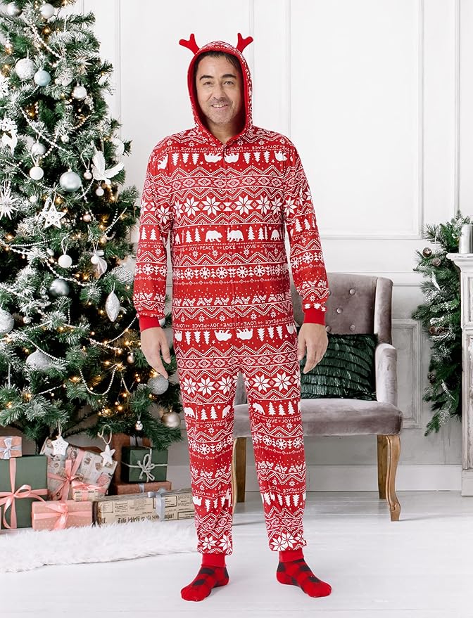 PATPAT Matching Family Christmas Onesie Pajamas – Holiday Hooded Jumpsuit Sleepwear PJs Couples Xmas Loungewear with Socks