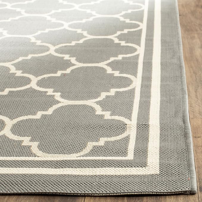 SAFAVIEH Washable Rug Outdoor Courtyard Collection - 9' x 12', Anthracite & Beige, Non-Shedding & Easy Cleaning, Ideal for Patio, Backyard, Mudroom (CY6918-246)