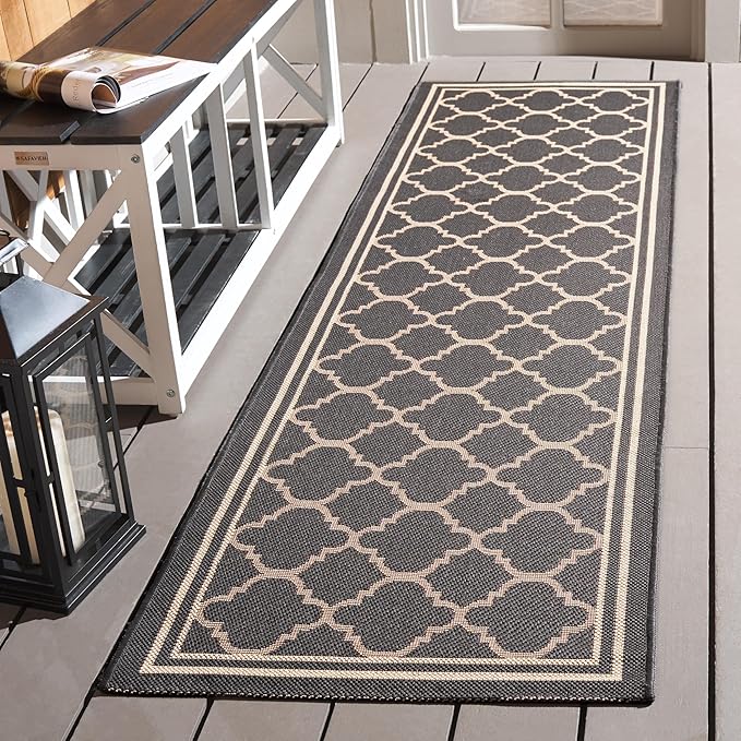 SAFAVIEH Washable Rug Outdoor Courtyard Collection - 2'3" x 8' Runner, Anthracite & Beige, Non-Shedding & Easy Cleaning, Ideal for Patio, Entryway, Mudroom, Hallway, Kitchen (CY6918-246)