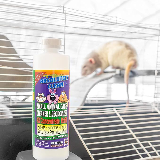 Absolutely Clean Amazing Small Animal Cage Cleaner - Just Spray/Wipe - Easily Removes Messes & Odors - Hamsters, Mice, Rats, Guinea Pigs, Ferrets - USA Made (16 oz Concentrate)