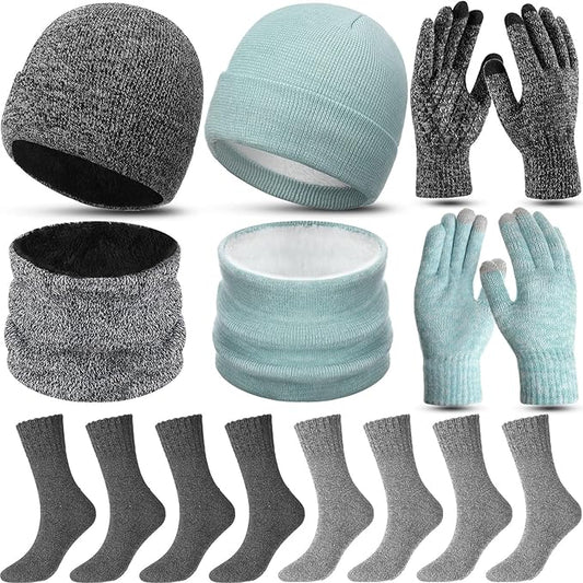 10 Pieces Winter Hat Beanie Scarf Touch Screen Gloves and Sock Set Slouchy Knit Skull Cap Beanies Fleece Lining Neck Warmer