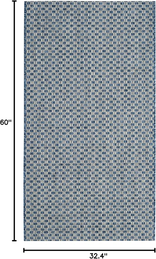 SAFAVIEH Washable Rug Outdoor Courtyard Collection - 2'7" x 5', Blue & Light Grey, Non-Shedding & Easy Cleaning, Ideal for Patio, Backyard, Mudroom (CY8653-36821)