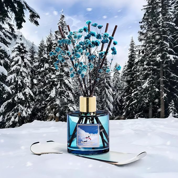 COCORRÍNA Reed Diffuser - Skinning in Aspen Reed Diffuser Set with 8 Sticks & Preserved Baby's Breath, Reed Diffuser for Home Bathroom Shelf Decor