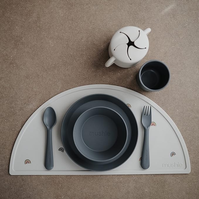 mushie Round Dinnerware Bowls for Kids | Made in Denmark, Set of 2 (Smoke)