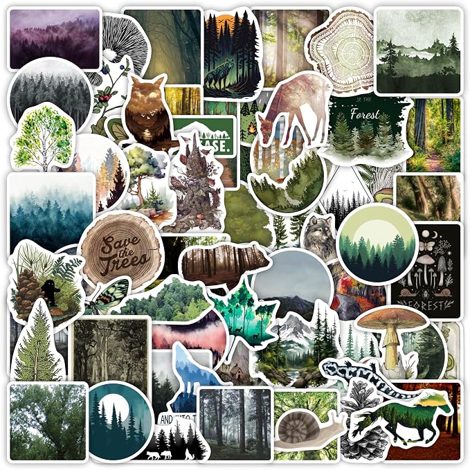 100Pcs Forest Stickers for Water Bottle and Laptop - Forest Party Supplies & Decorations, Waterproof Vinyl Decals, Nature and Tree Stickers, Gifts for Women & Men