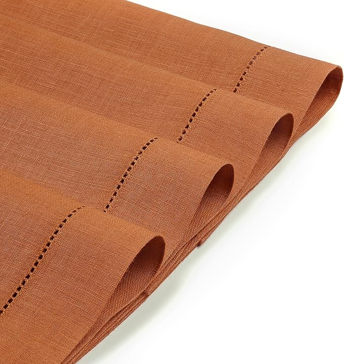 D'Moksha Homes Rust Linen Placemats Set of 4 - Classic Hemstitch Placemats 14 x 19 Inch - 100% Pure Linen Table Mats for Fall, Thanksgiving, Holiday - Handcrafted and Machine Washable