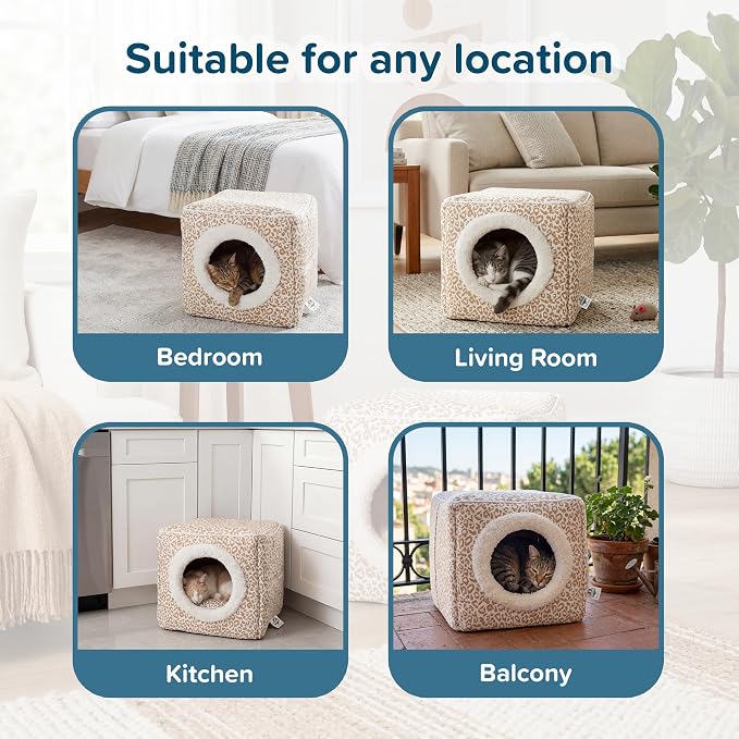 Cat House - Indoor Bed with Removable Foam Cushion - Cat Cave for Puppies, Rabbits, Guinea Pigs, and Other Small Animals by PETMAKER (Animal Print)