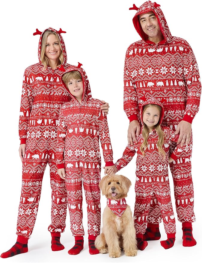 PATPAT Matching Family Christmas Onesie Pajamas – Holiday Hooded Jumpsuit Sleepwear PJs Couples Xmas Loungewear with Socks