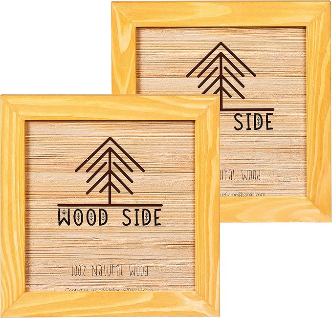 Rustic Wooden Square Picture Frames 8x8 - Set of 2 - 100% Natural Solid Eco Wood with Real Glass for Wall Mounting and Tabletop Photo Frame - Yellow