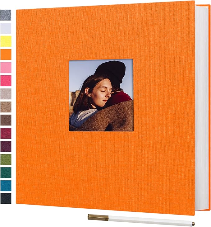 potricher Large Photo Album Self Adhesive 4x6 5x7 8x10 Pictures Linen Cover 40 Blank Pages Magnetic DIY Scrapbook Albums with A Metallic Pen (Orange)