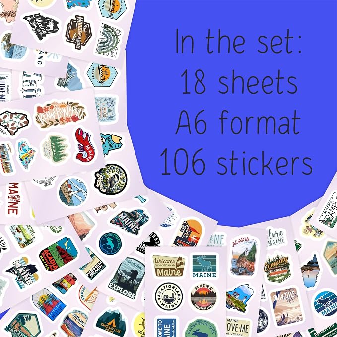 100Pcs Maine Stickers for Water Bottle and Laptop - State Souvenirs, Decorations & Gifts, Waterproof Vinyl Decals, Gifts for Women & Men