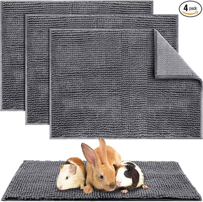 Amylove 4 Pcs Guinea Pig Cage Liner 16 x 24 Inch Washable Chenille Pee Pads Pet Dog Cat Bedding Training Mat Reusable for Small Animals Puppy Bunny Hamster Chinchilla