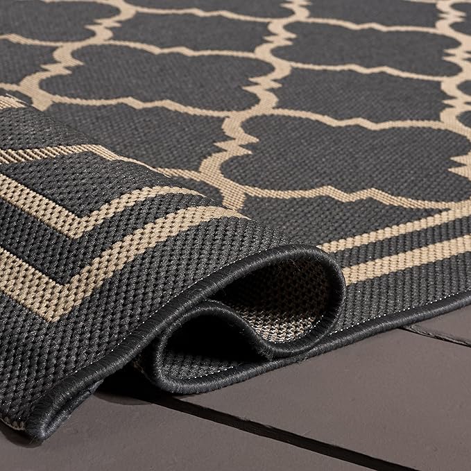 SAFAVIEH Washable Rug Outdoor Courtyard Collection - 7'10" Square, Anthracite & Beige, Non-Shedding & Easy Cleaning, Ideal for Patio, Backyard, Mudroom (CY6918-246)