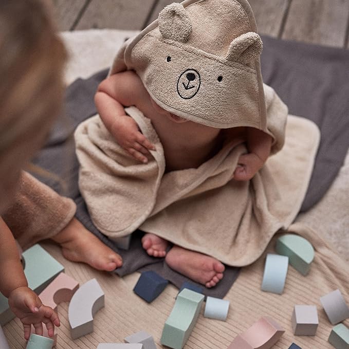Baby Hooded Towel – Organic Cotton Baby Bath Towels, 32" x 32" Super-Soft and Absorbent Baby Towels for Newborn 2-Pack (Rabbit Blush/Bear Fog)