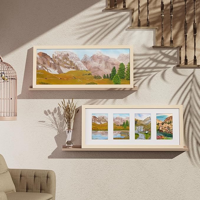 Vittanly 8x20 Collage Picture Frame, Displays 4Pcs 4x6 Pictures with Mat or 1Pcs 8x20 without Mat, Picture Frames Collage Wall Decor for Horizontal or Vertical Display, Nature Wood, 1 Pack