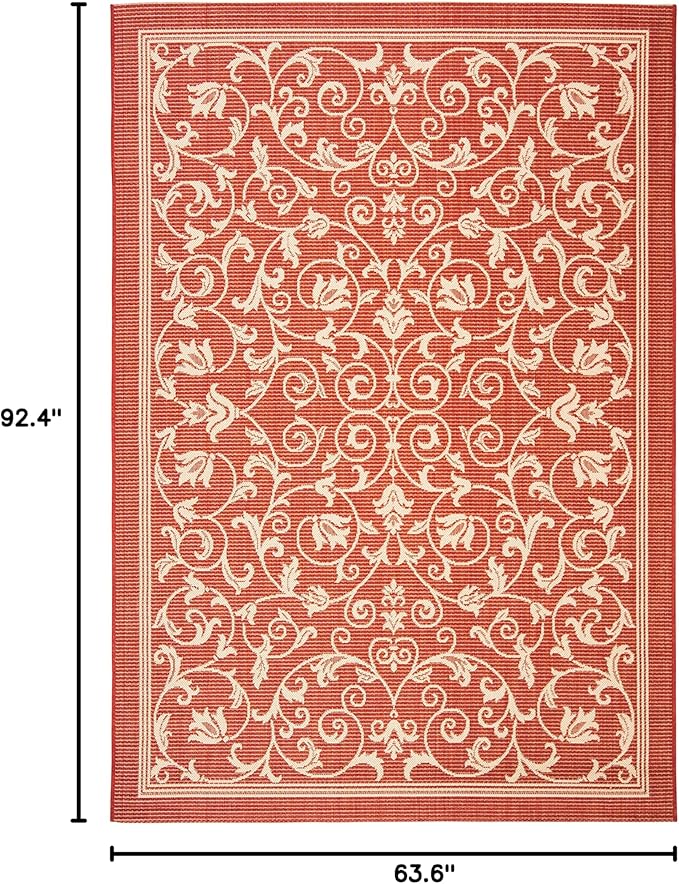 SAFAVIEH Washable Rug Outdoor Courtyard Collection - 5'3" x 7'7", Red & Natural, Non-Shedding & Easy Cleaning, Ideal for Patio, Backyard, Mudroom (CY2098-3707)
