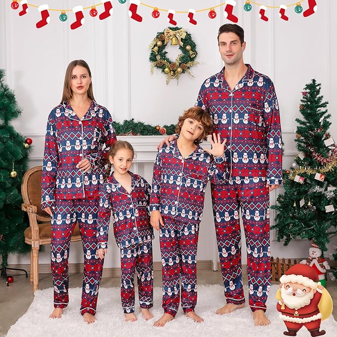 ANGELGGH Family Christmas PJs Matching Sets 2 Pcs Festival Party Pajamas Holiday Warm Sleepwear Couples Button Loungewear