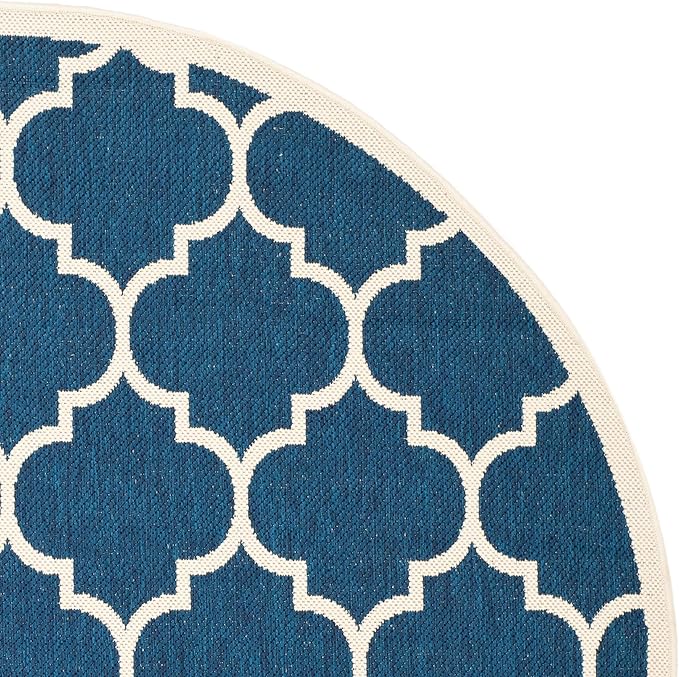SAFAVIEH Washable Rug Outdoor Courtyard Collection - 7'10" Round, Navy & Beige, Non-Shedding & Easy Cleaning, Ideal for Patio, Backyard, Mudroom (CY6914-268)